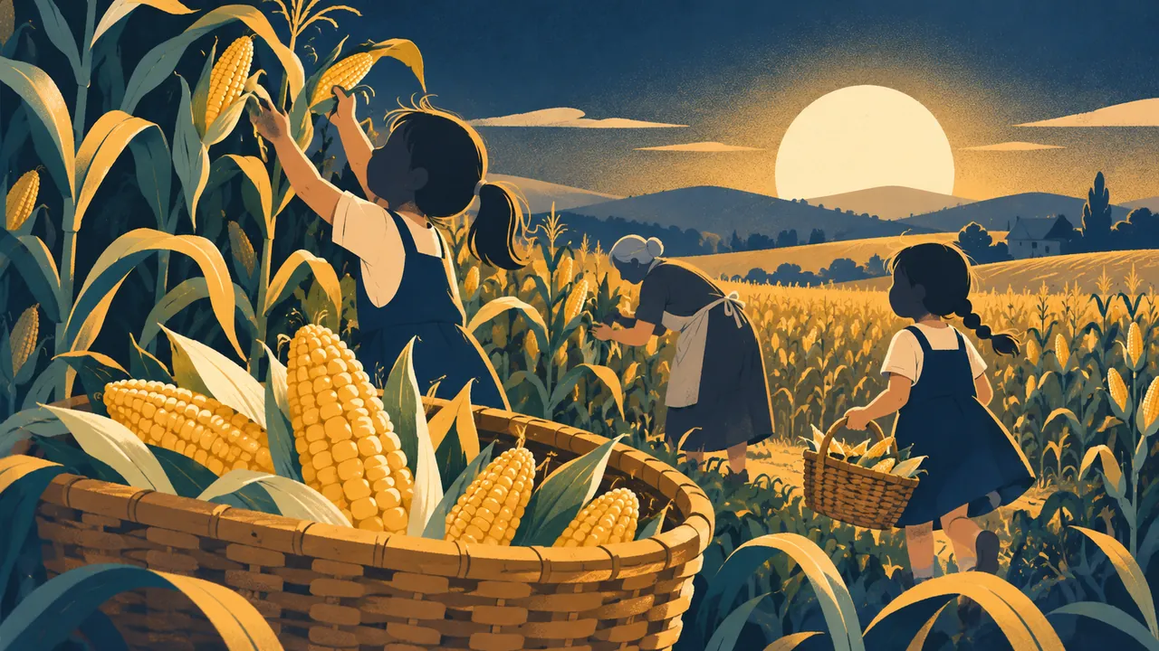 1994年玉米地里的姐妹主题概念插画