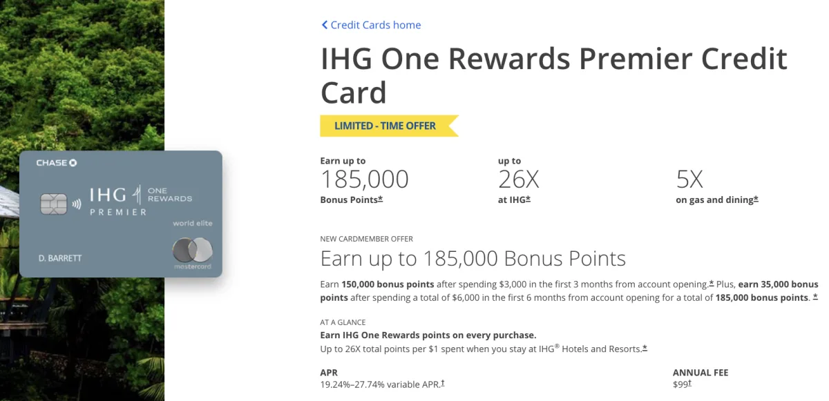 Chase IHG Premier 开卡奖励与权益截图