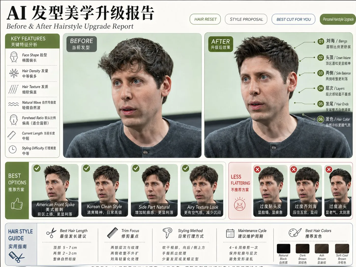 发型改造对比图 - 风格匹配