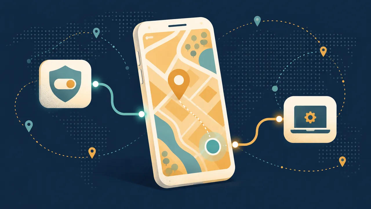 iOS 位置伪装教程：纯手机端小白指南主题概念插画