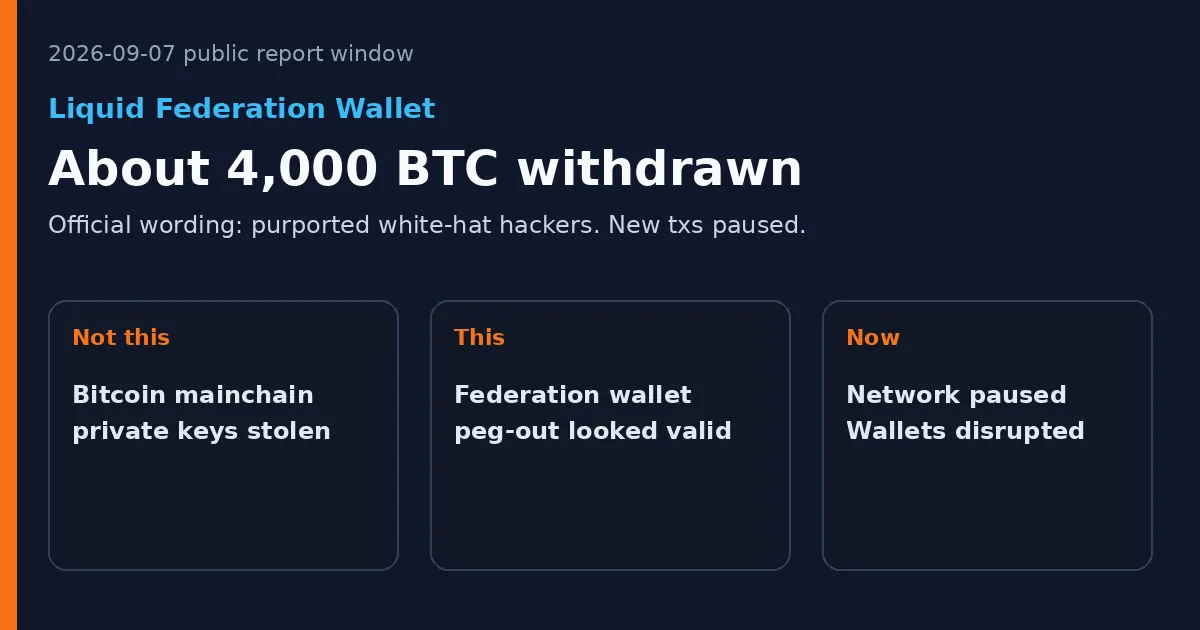 Liquid 联邦钱包被提走约 4000 BTC 的公开报道要点