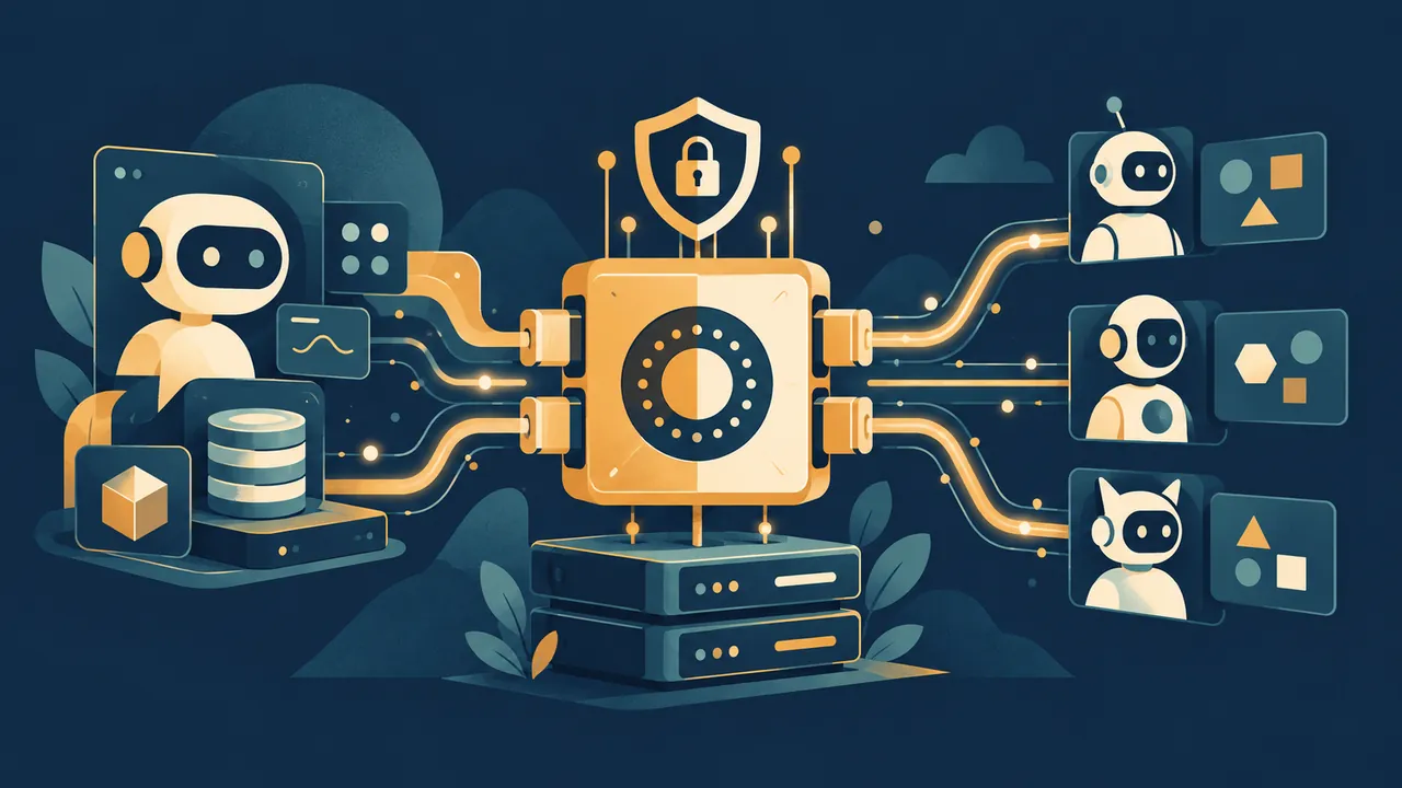 本地 API 网关：把 AI 账号转为 OpenAI 格式接口主题概念插画