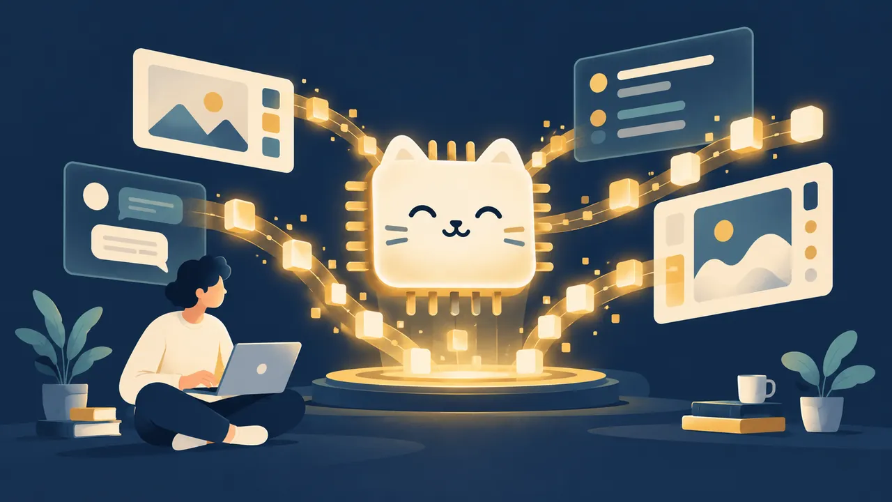 龙猫 LongCat 免费额度：每日千万 token主题概念插画
