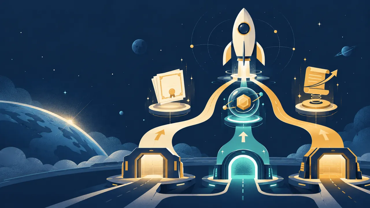 SPECX、SPCX、preSPCX 傻傻分不清？SpaceX IPO 参与路径避坑指南主题概念插画