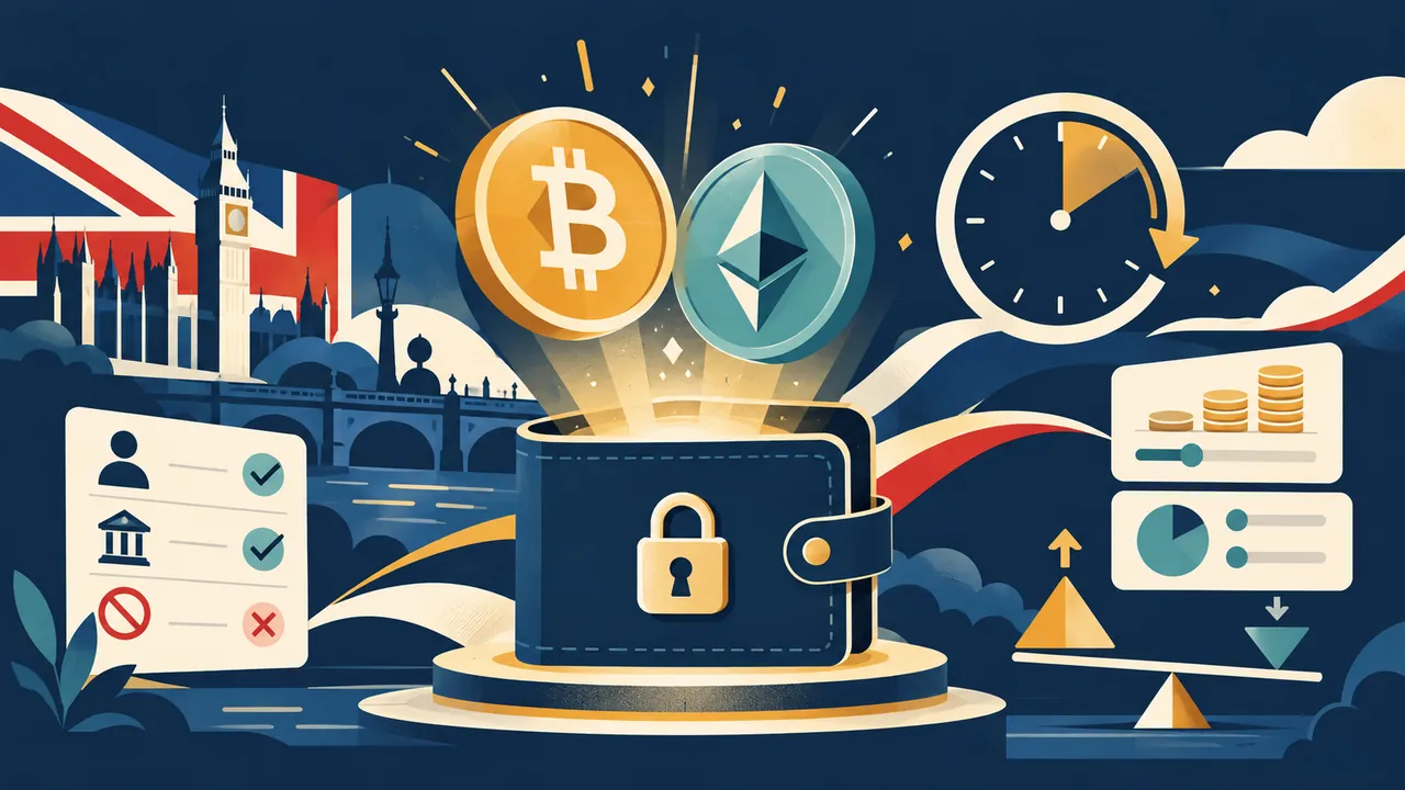 英国HL开放BTC和ETH ETN主题概念插画