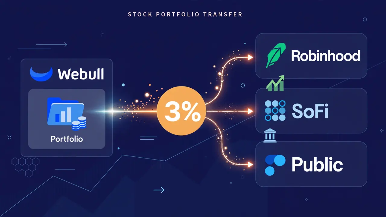 Webull 资产经 ACATS 转入 Robinhood、SoFi、Public 并获得 3% 奖励示意