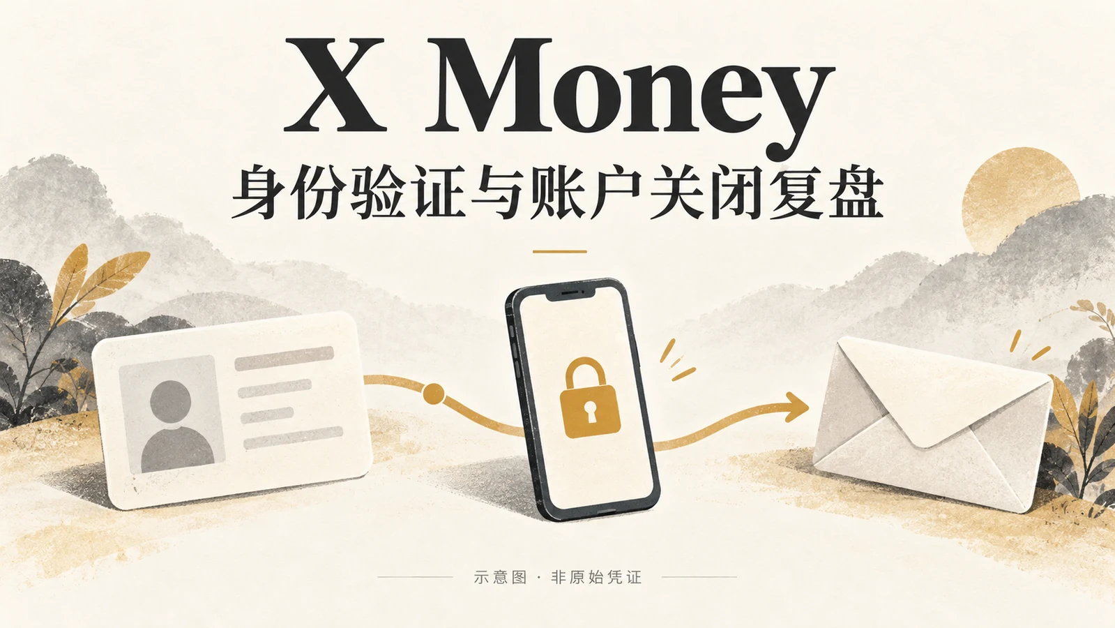 X Money 身份验证、账户关闭与余额返还的概念示意