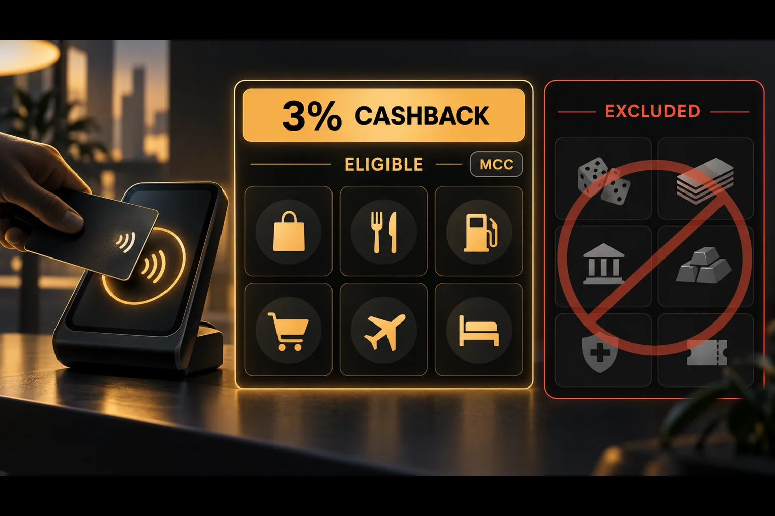 Cashback Eligibility 与 MCC X Card 返现取决于 eligible transaction 与商户 MCC